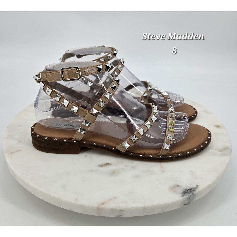 Steve Madden Studded Gladiator Sandals | Travel Flat‎ Sandals | Nude Size 8